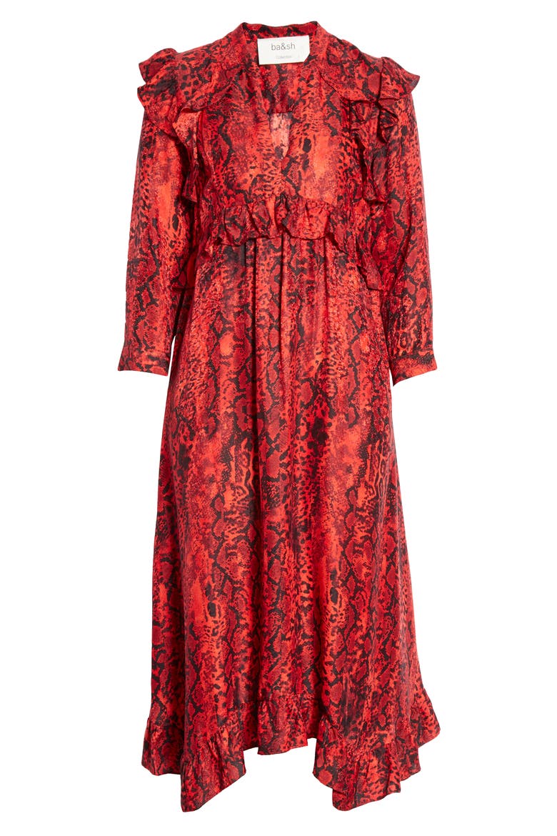 Sahara Snakeskin Print Midi Dress, Alternate, color, ROUGE