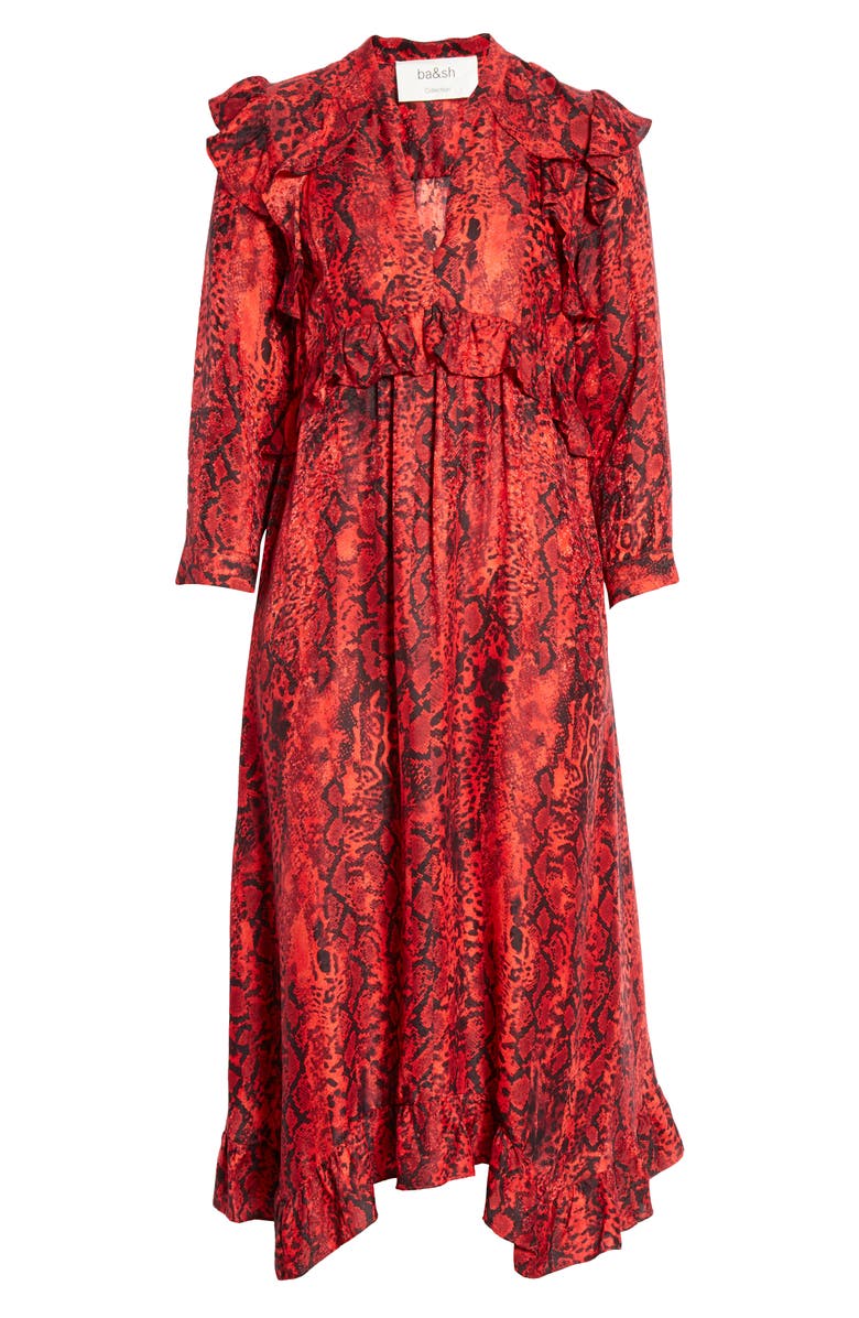 ba&sh Sahara Snakeskin Print Midi Dress, Alternate, color, Rouge