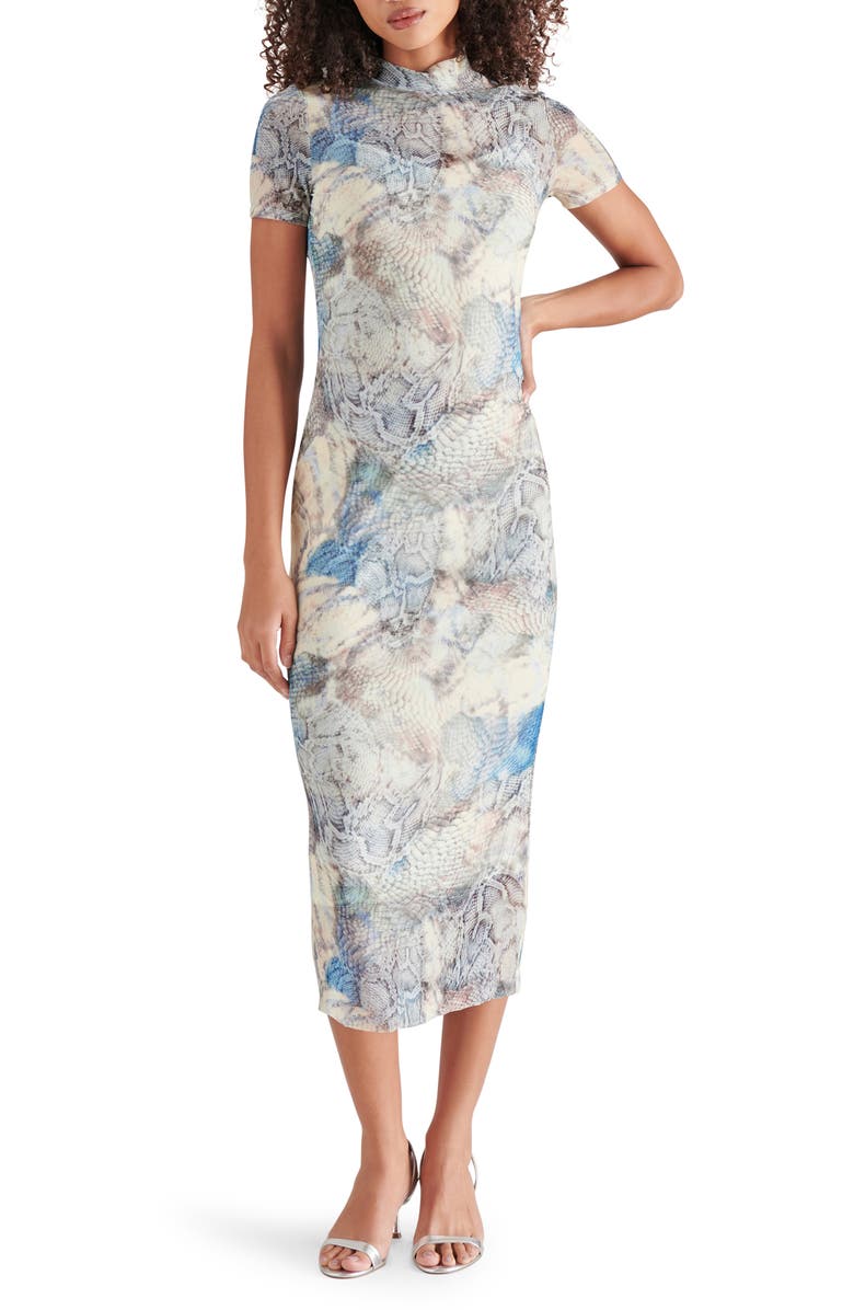 Steve Madden Viv Snakeskin Print Mesh Midi Dress, Main, color, 