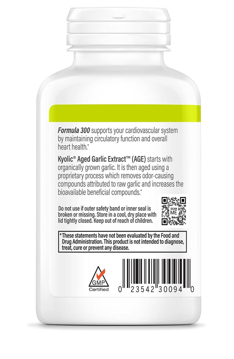 Kyolic Aged Garlic Extract Formula 300, Cardiovascular Health, Vegan, Capsules 360 count, Alternate, color, NO COLOR