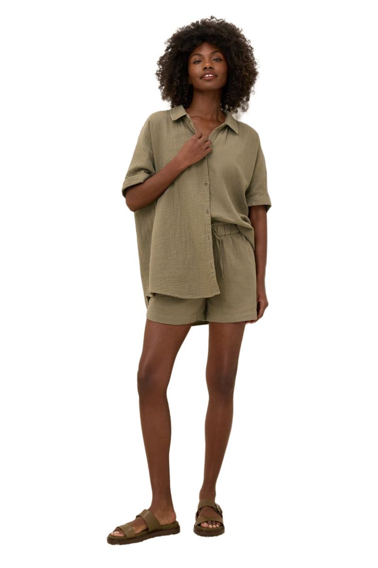 Organic Cotton Coastal Double Gauze Oversized Shirt, Main, color, Khaki Green