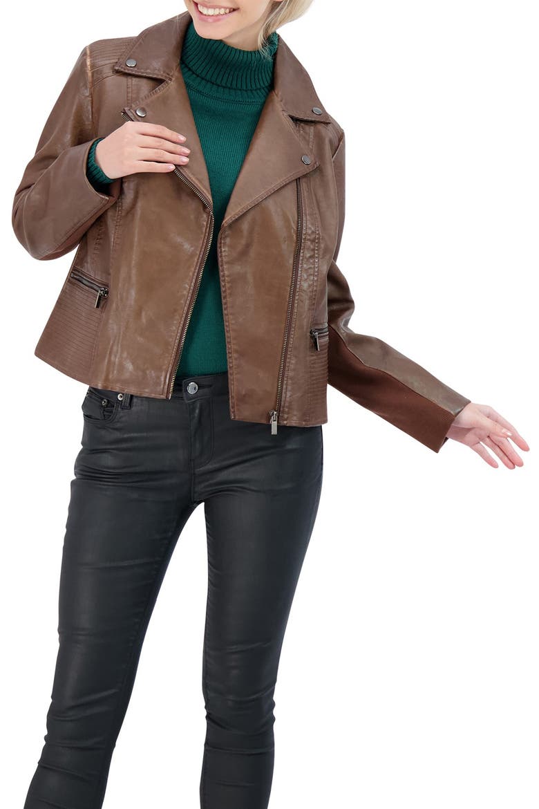 Collection Faux Leather Biker Jacket, Alternate, color, WHISKEY