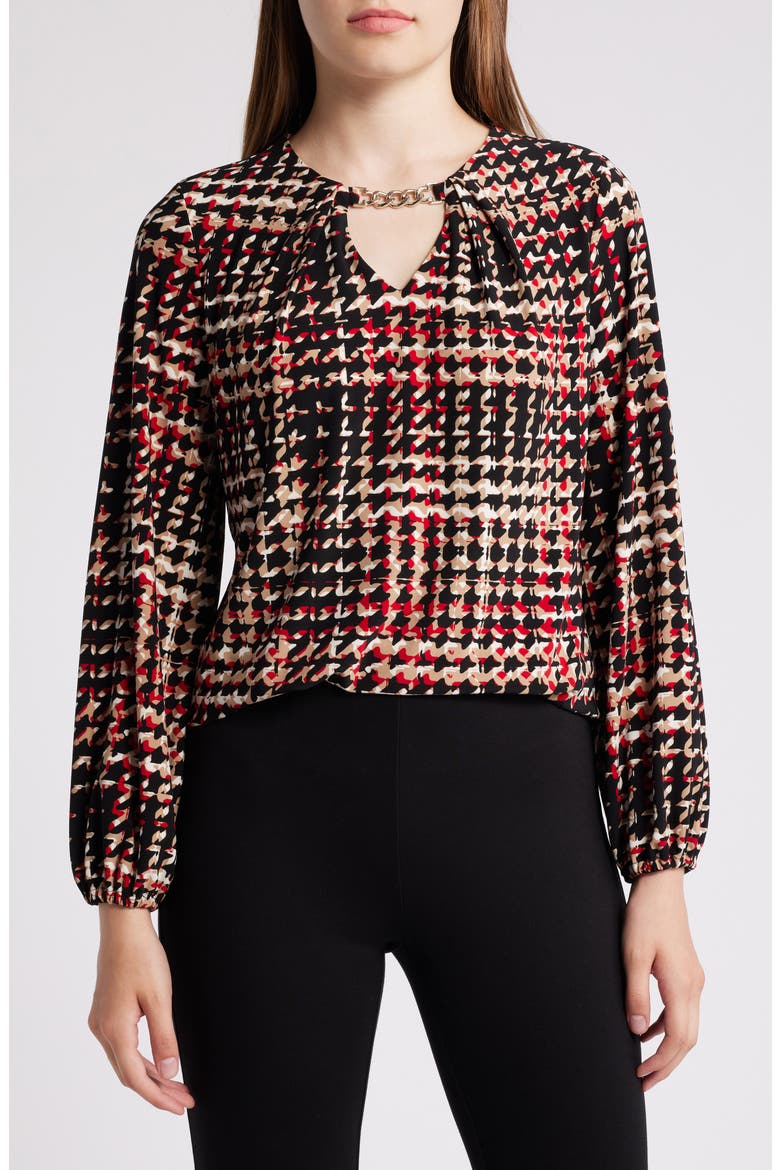 Print Pleat Neck Top, Main, color, ANNE BLACK MULTI