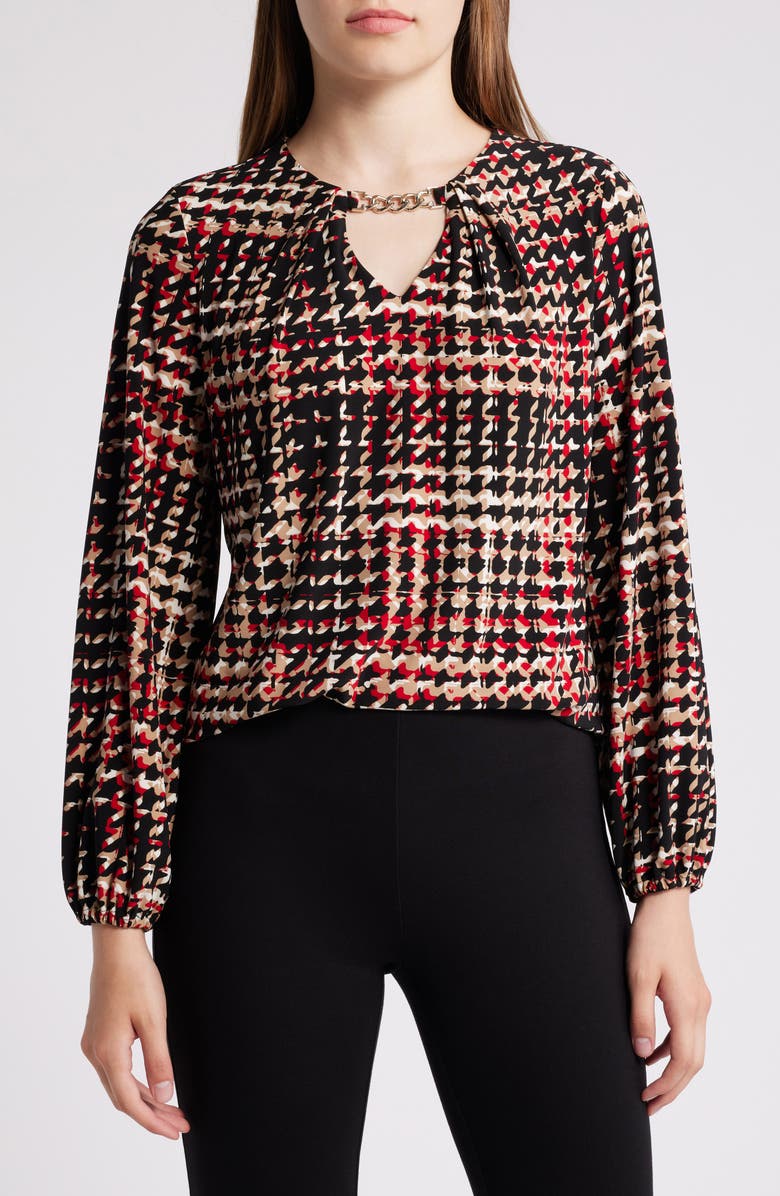 Anne Klein Print Pleat Neck Top, Main, color, 