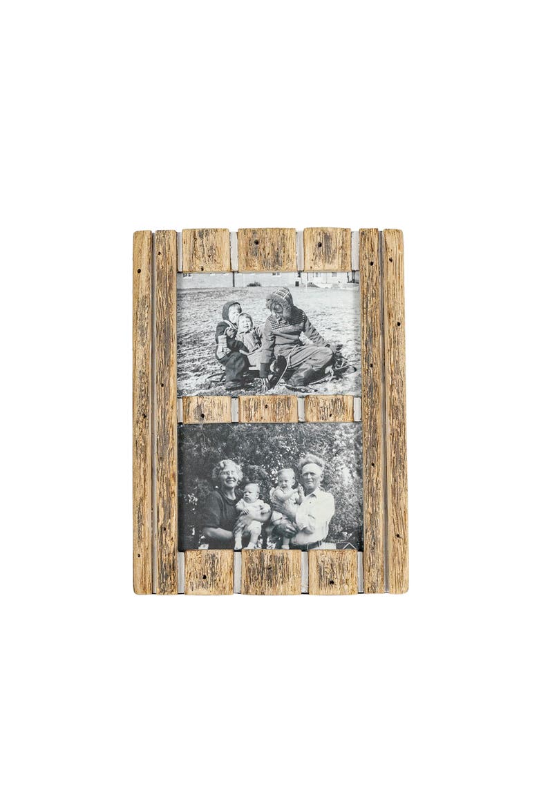 5x7 Inch 2 Photo Striped Driftwood Collage Picture Frame Wood MDF & Glass, Main, color, Brown