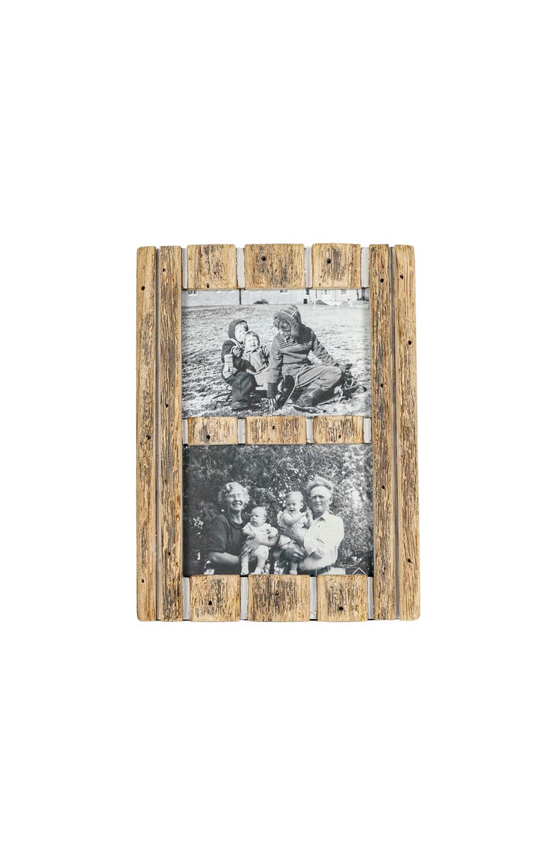 Foreside Home and Garden 5x7 Inch 2 Photo Striped Driftwood Collage Picture Frame Wood MDF & Glass, Main, color, Brown