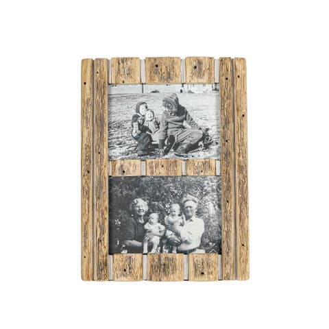 5x7 Inch 2 Photo Striped Driftwood Collage Picture Frame Wood MDF & Glass