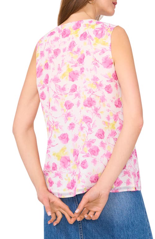 VINCE CAMUTO VINCE CAMUTO FLORAL SLEEVELESS RUFFLE CHIFFON TOP