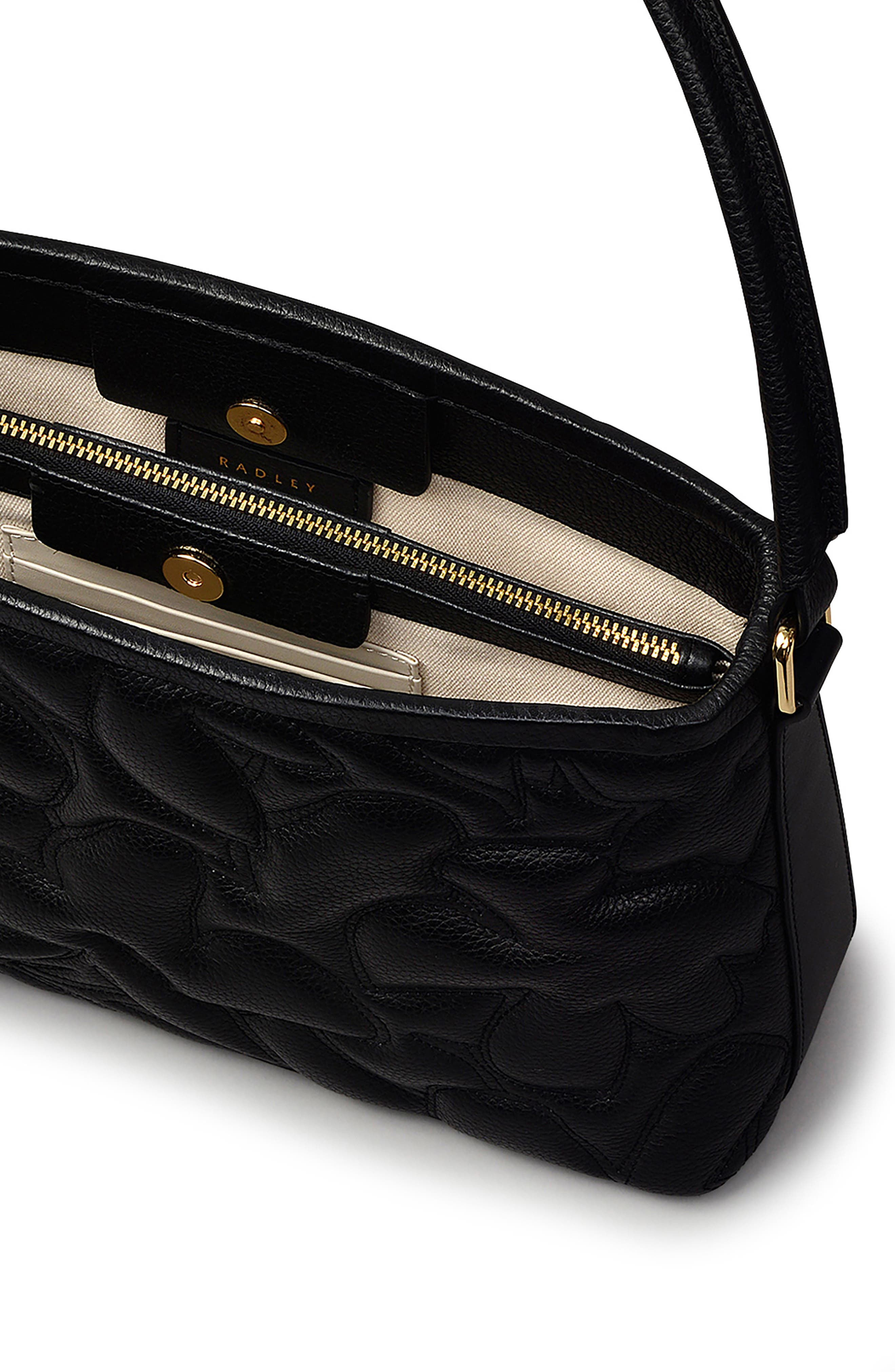 Radley Floral Street Stitch Medium Shoulder Bag, Alternate, color, Black