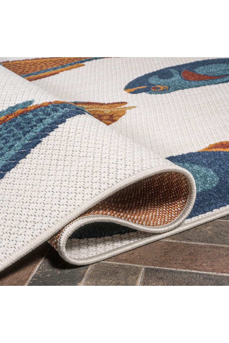 Algarve Modern Fish High-Low Indoor/Outdoor Area Rug, Alternate, color, Navy/Orange/Cream