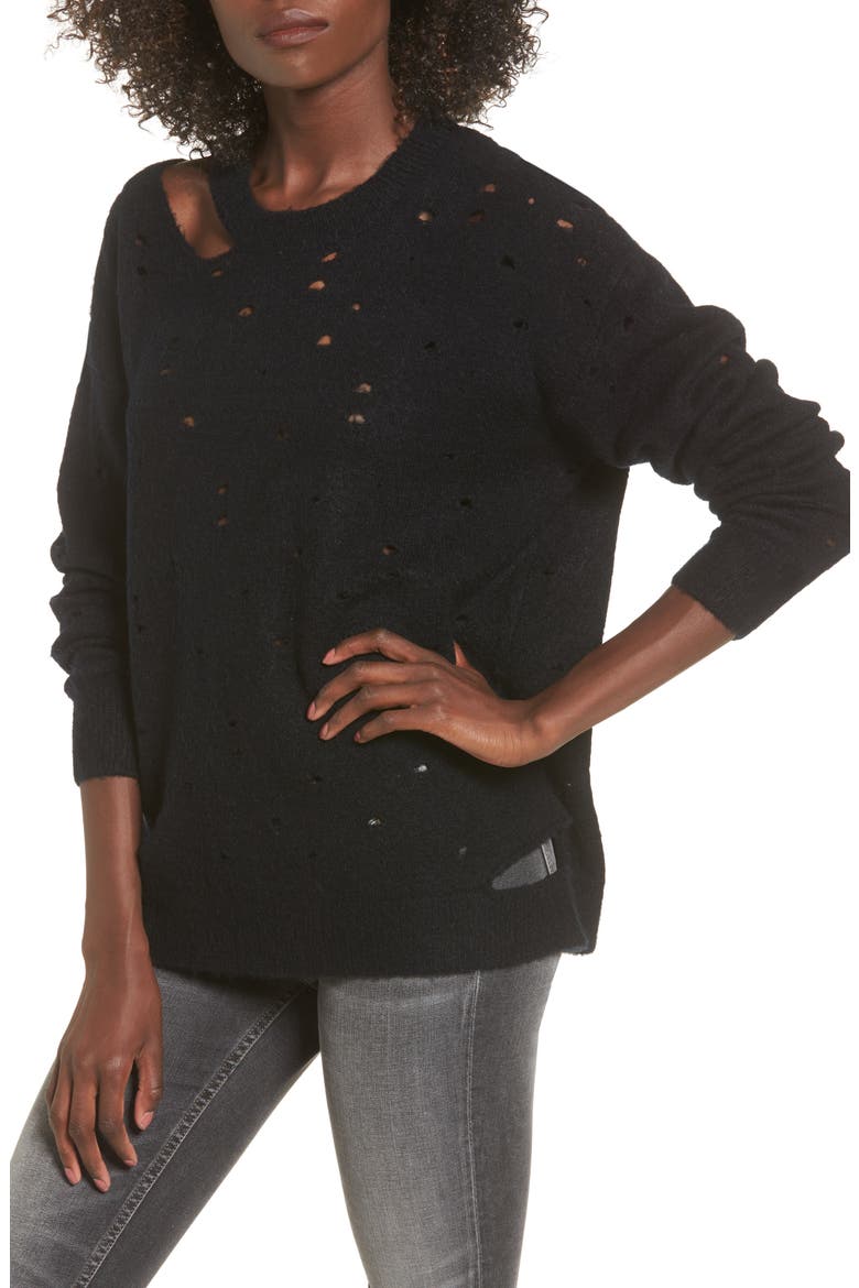 Distressed Sweater, Main, color, BLACK