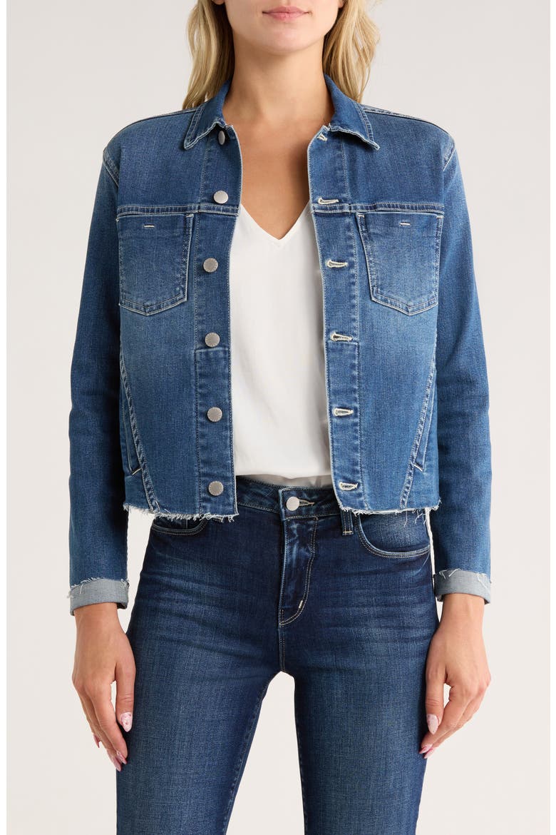 Janelle Slim Fit Raw Hem Denim Trucker Jacket, Main, color, STANTON