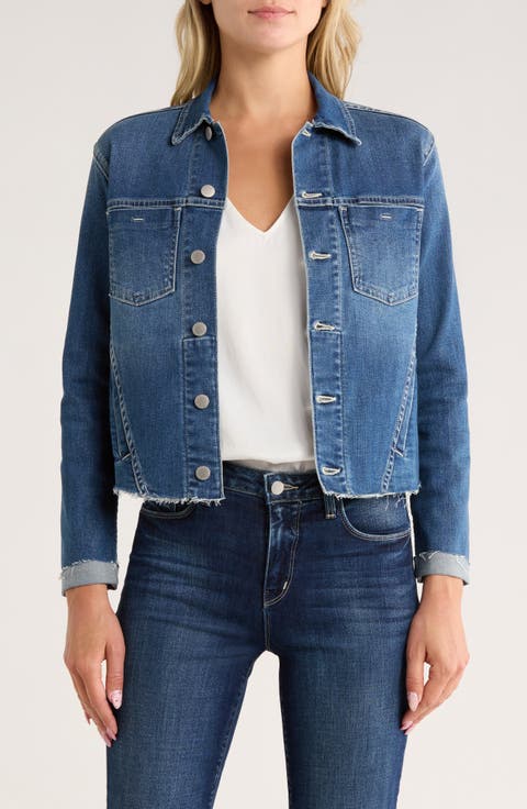 Janelle Slim Fit Raw Hem Denim Trucker Jacket