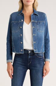 L'AGENCE Janelle Slim Fit Raw Hem Denim Trucker Jacket