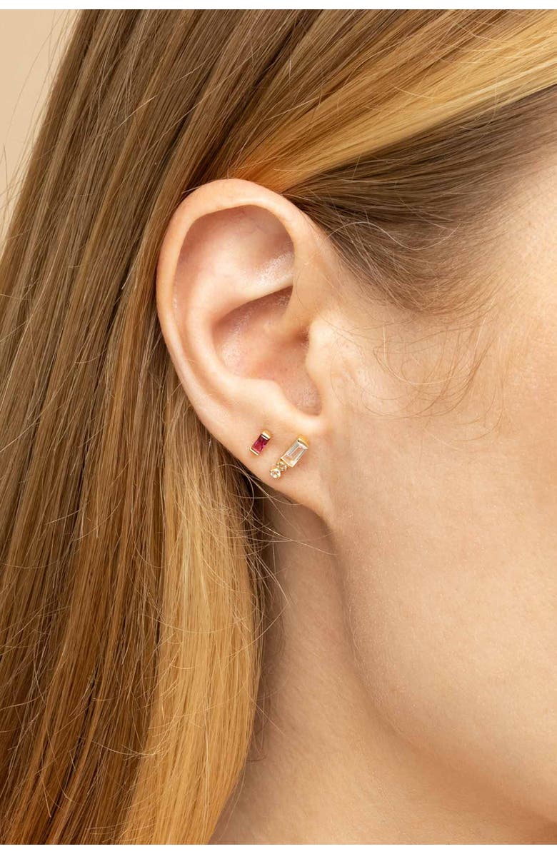 Oradina 14K Gold Fresco Baguette Micro Studs Earrings, Alternate, color, Yellow Gold - White Topaz