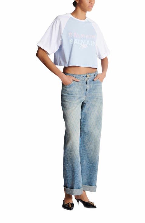 Cropped T-Shirt With Balmain Paris Print