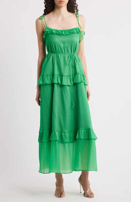 Julia Jordan Tie Strap Tiered Midi Dress