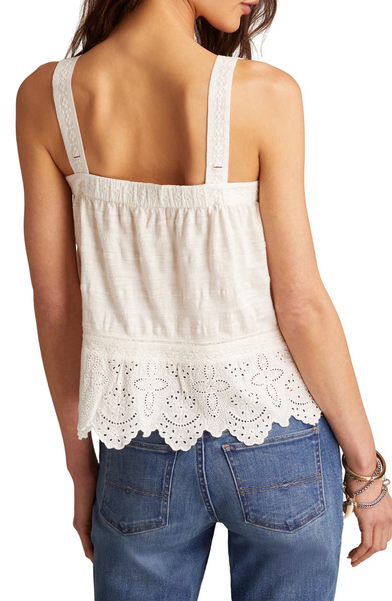 Lucky Brand Embroidered Eyelet Cotton Tank, Alternate, color, Whisper White