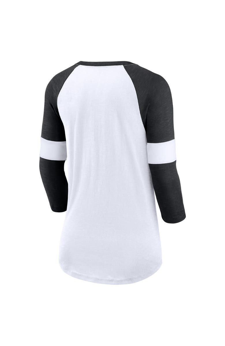 Nike Women's Nike New Orleans Saints White/Heather Black Football Pride Raglan 3/4-Sleeve T-Shirt, Alternate, color, 