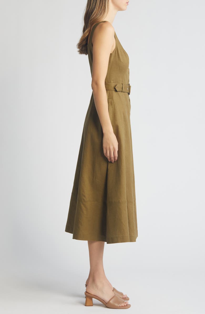 PAIGE Arienne Sleeveless Belted Linen & Cotton Midi Dress, Alternate, color,