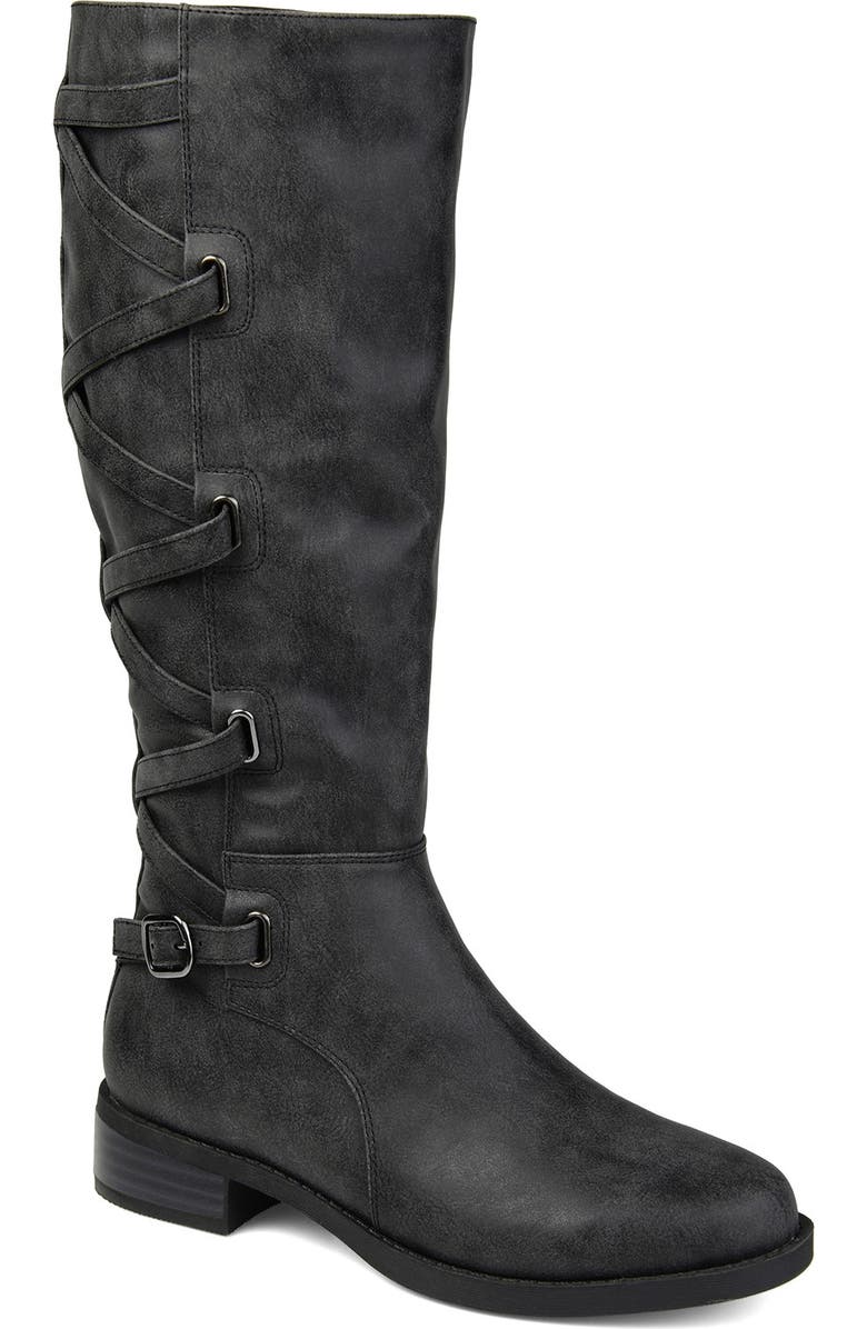 Journee Collection Carly Lace Back Tall Boot, Main, color, Black