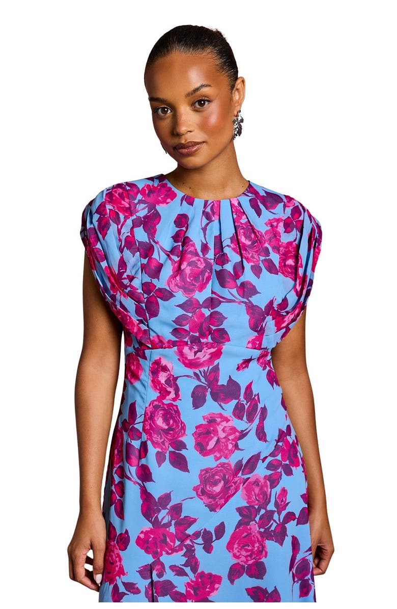 Coast Petite Short Sleeve Chiffon Midi Dress, Alternate, color, Blue