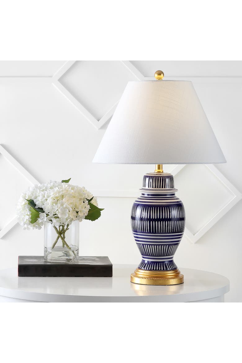 Reed 27" Ceramic/Iron Modern Coastal LED Table Lamp, Navy, Alternate, color, Blue/White