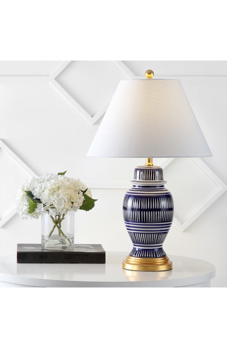 JONATHAN Y Reed 27" Ceramic/Iron Modern Coastal LED Table Lamp, Navy, Alternate, color, Blue/White