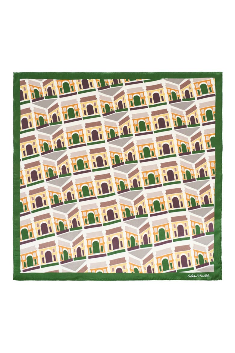 Square Arch Print Silk Bandana, Main, color, GREEN
