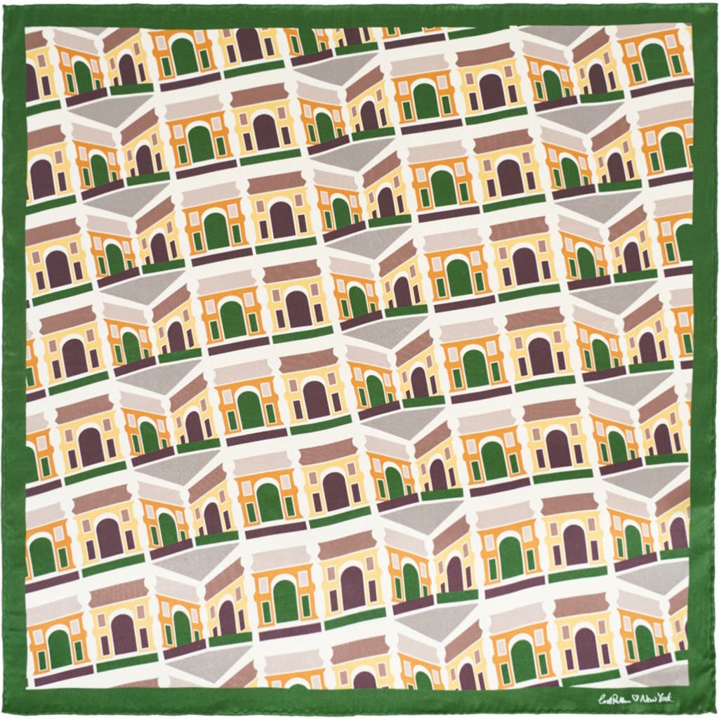 Lost Pattern Square Arch Print Silk Bandana In Green