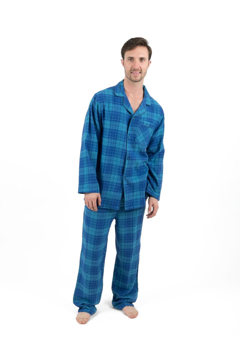 Men's 2-pc. Cotton Flannel Plaid & Solid Holiday Pajama Set, Alternate, color, Plaid Blue & Navy