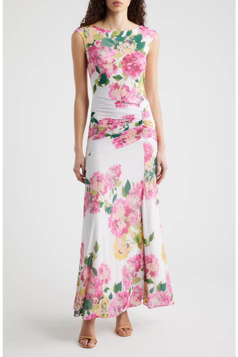 Floral Ruched Gown, Main, color, PINK MULTI