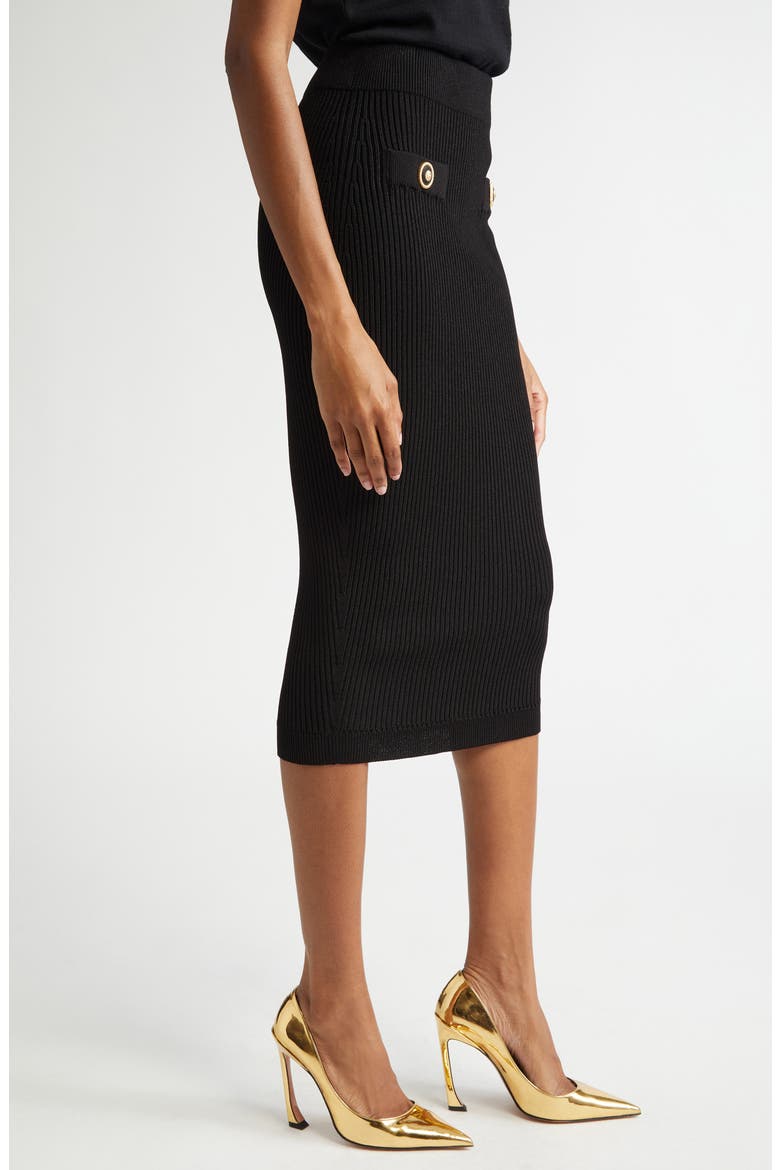 Button Detail Rib Midi Sweater Skirt, Alternate, color, BLACK