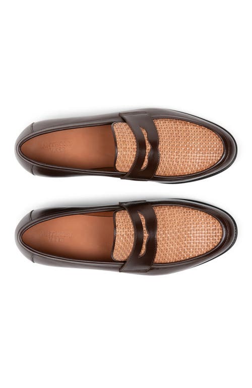 Anthony Veer Mercer Penny Loafer In Maple Brown Leather & Woven