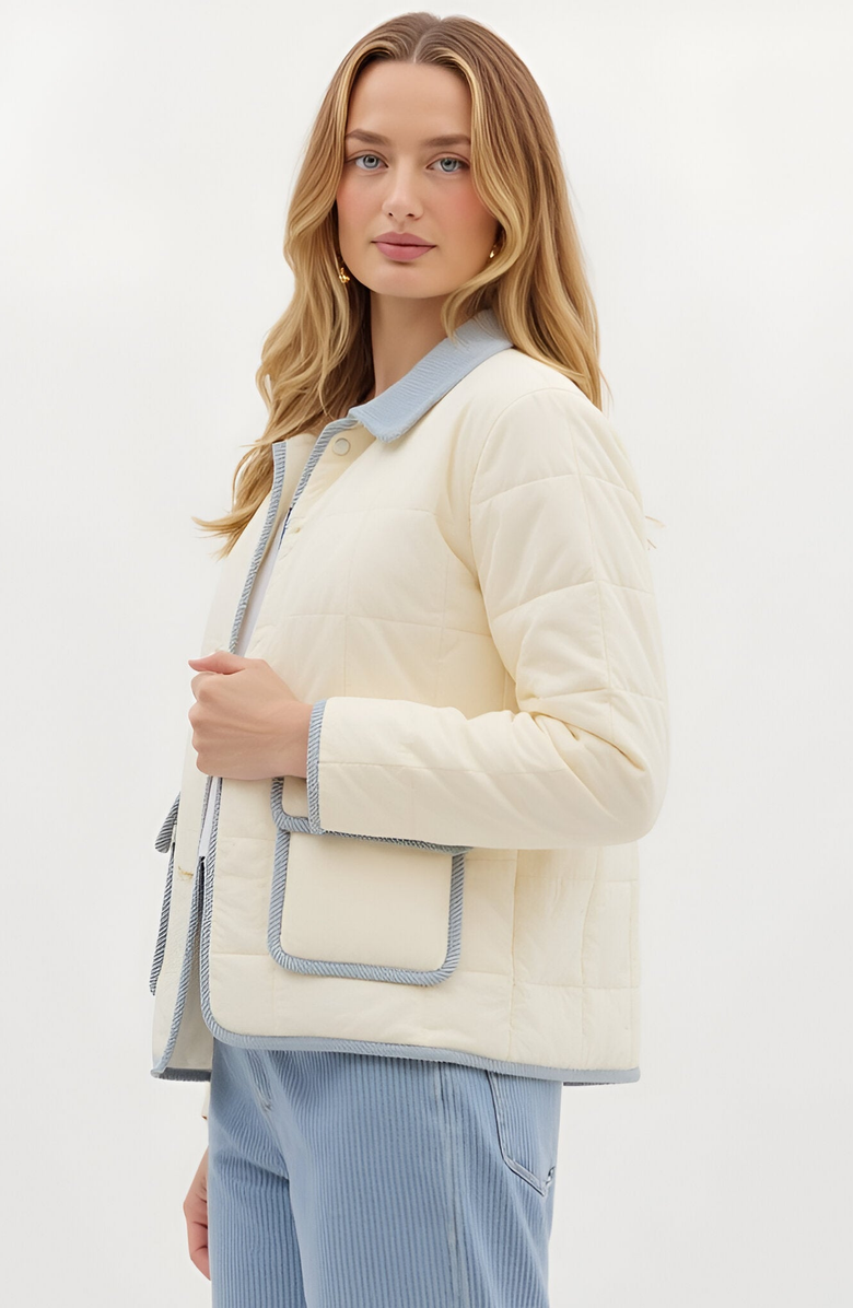 Modenaire Quilted Button Front Jacket with Contrast Trim and Patch Pockets, Alternate, color, 