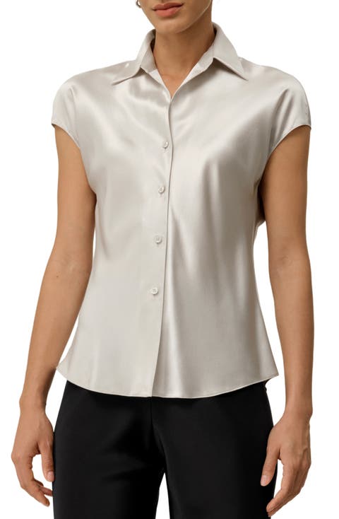 Bias Cut Cap-Sleeve Silk Shirt