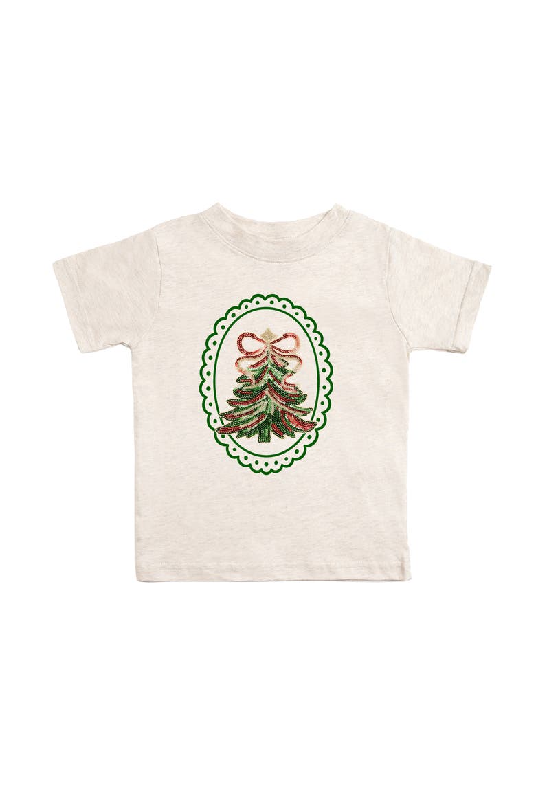 Sequin Christmas Tree Patch Short Sleeve T-Shirt, Main, color, Natural Heather