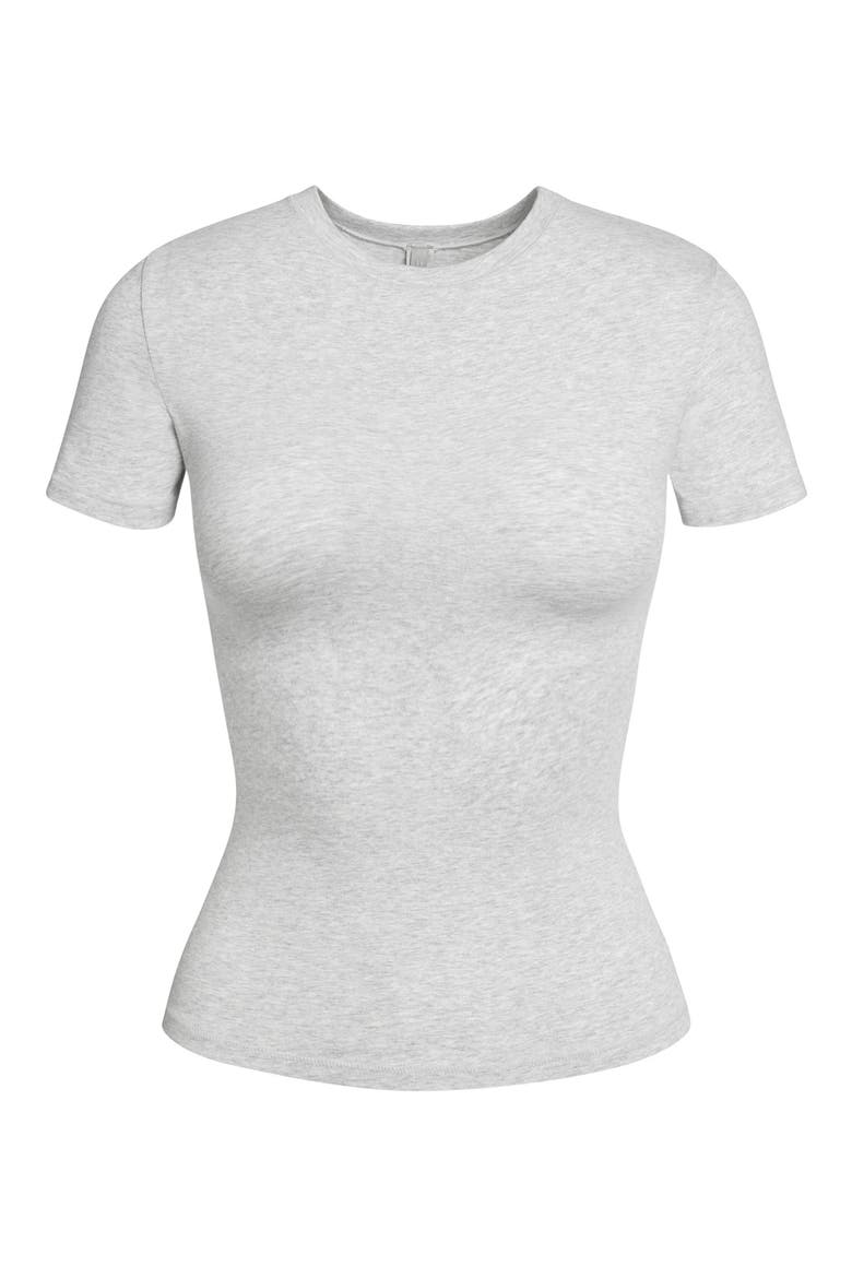 Crop Cotton Blend T-Shirt, Alternate, color, LIGHT HEATHER GREY