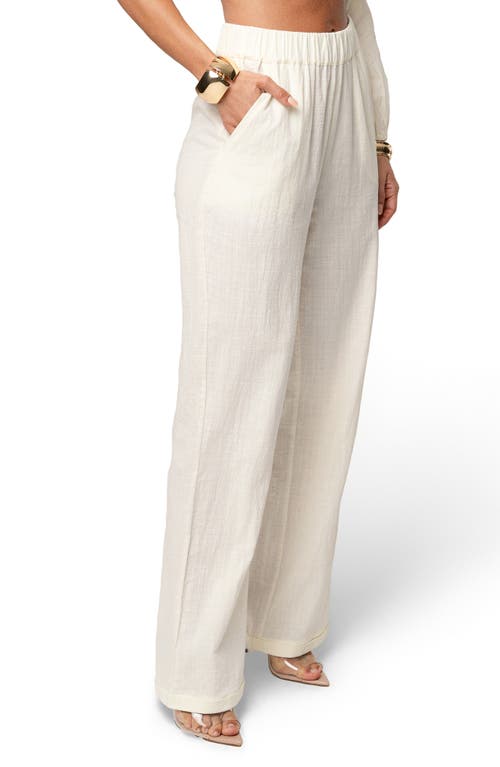 Jluxlabel Coastal Tide Cotton One-shoulder Top & Wide Leg Pants Set In White