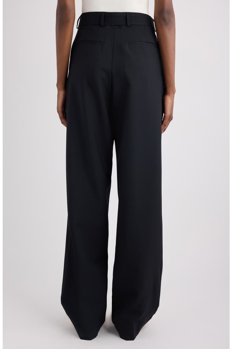Peaches Belted Pleated Wide Leg Wool & Mohair Twill Trousers, Alternate, color, BLACK