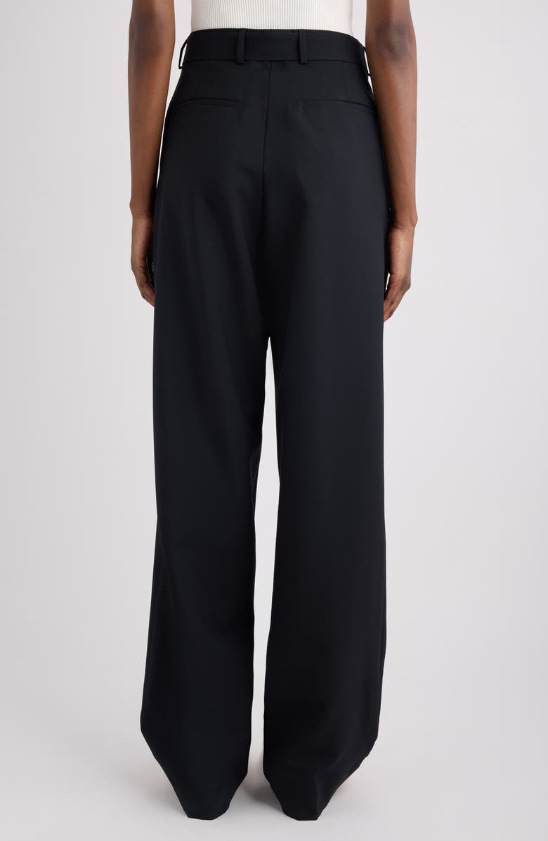 Dries Van Noten Peaches Belted Pleated Wide Leg Wool & Mohair Twill Trousers, Alternate, color, Black