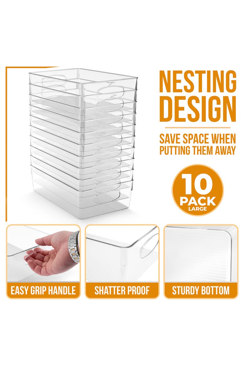 10-Pack Clear Storage Bins, Alternate, color, CLEAR