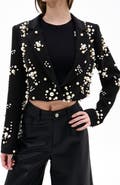 AZALEA WANG Faux Pearl Crop Blazer