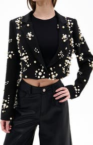 AZALEA WANG Faux Pearl Crop Blazer