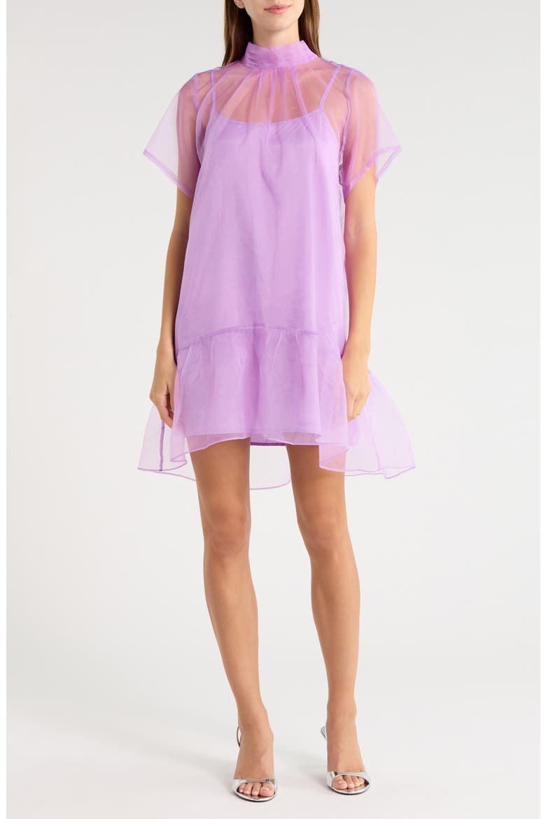 Berny Mock Neck Organza Minidress, Main, color, LAVENDER