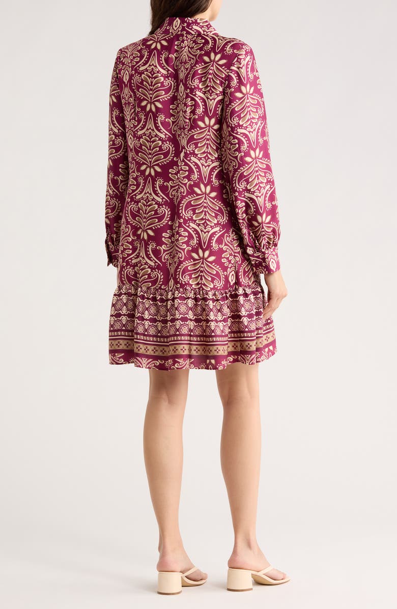 SANDRA DARREN Long Sleeve Shirtdress, Alternate, color, Wine/ Tan