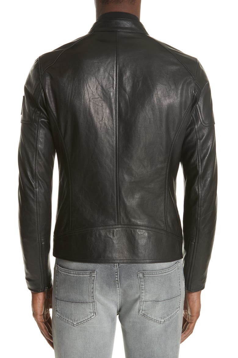 A Racer Leather Moto Jacket, Alternate, color, BLACK
