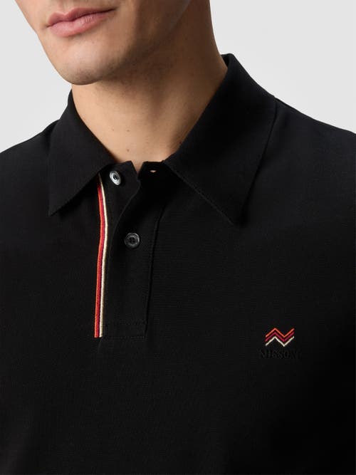 Missoni Solid Color Cotton Piqué Polo Shirt With Zigzag Embroidery And Contrasting Detail In Black