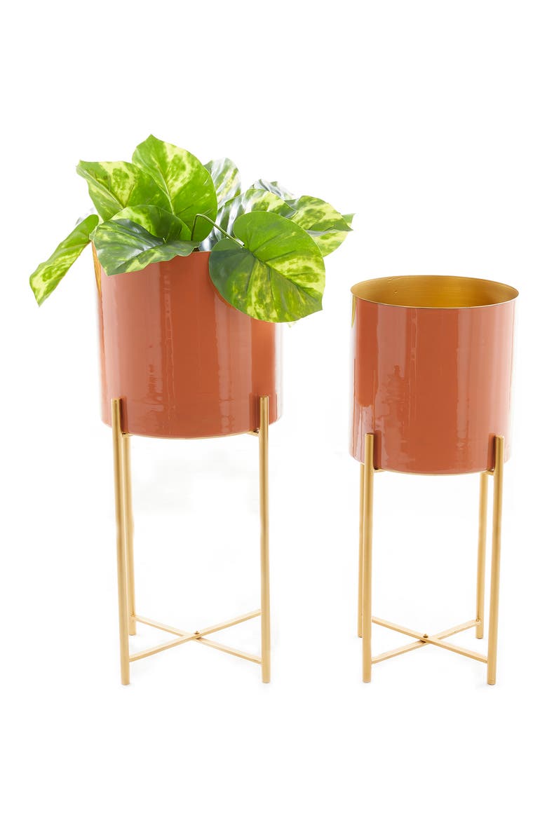 Orange Metal Contemporary Planter with Removable Stand, Alternate, color, ORANGE