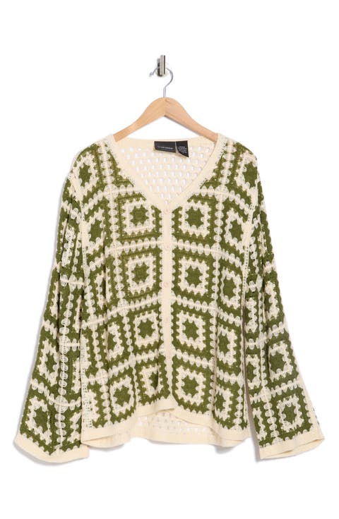 Crochet Square Open Knit Cardigan (Plus)